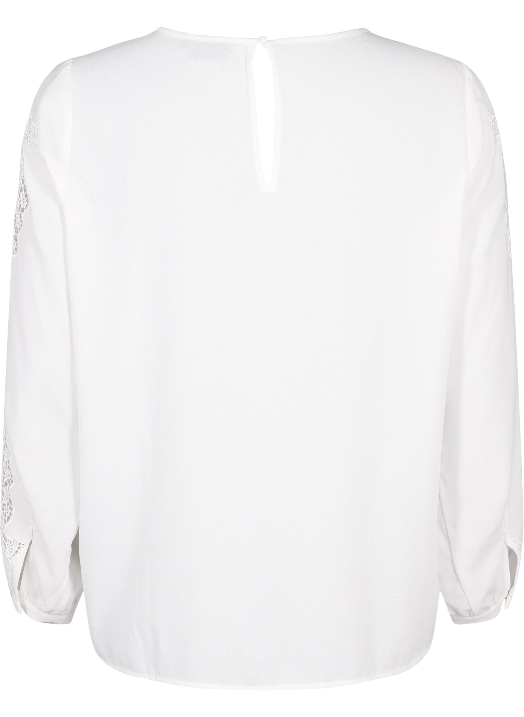 Zizzi Blouse met lange mouwen en gehaakte details, Bright White, Packshot image number 1