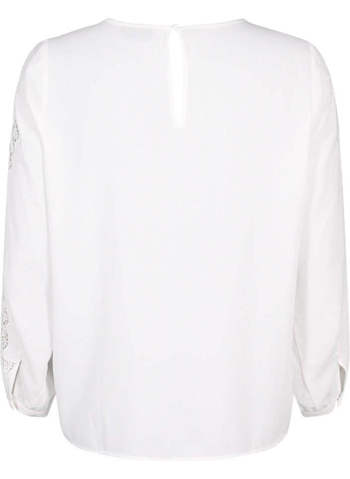 Blouse met lange mouwen en gehaakte details, Bright White, Packshot image number 1