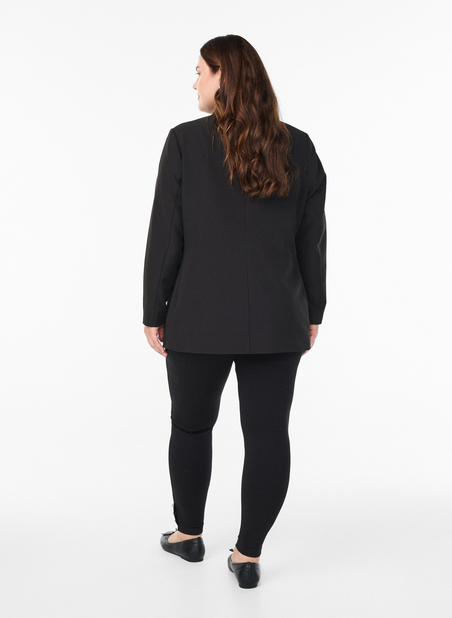 Zizzi Leggings met knopen aan de onderkant, Zwart, Model image number 2