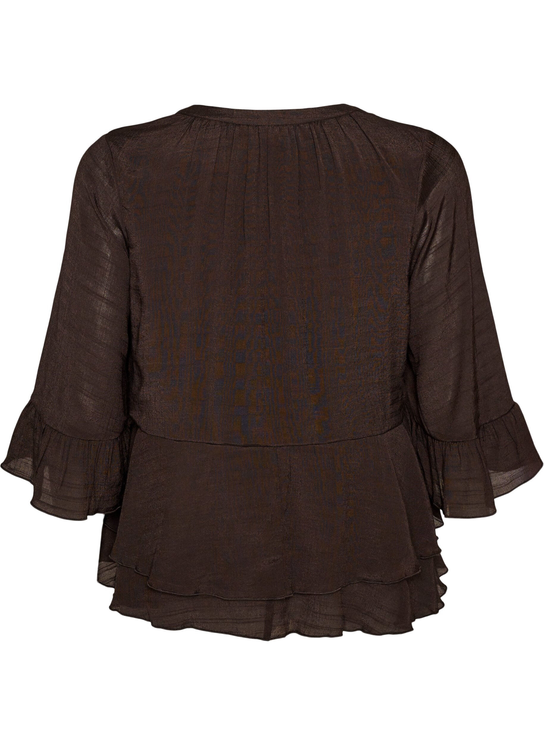 ZizziBlouse met 3/4-mouwen en ruchesdetails, Bruin, Packshot image number 1