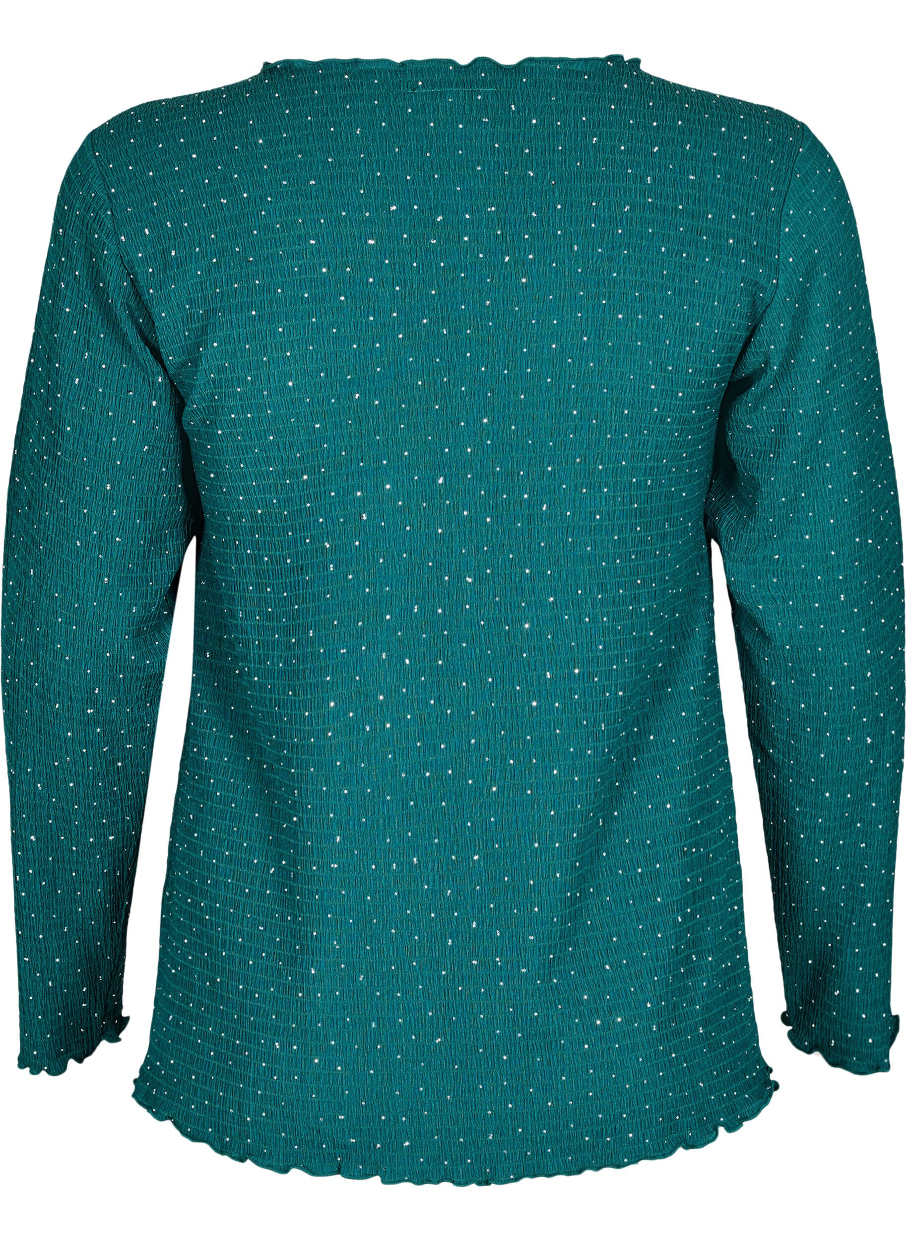 Zizzi Blouse met lange mouwen en strassstenen, Groen, Packshot image number 1