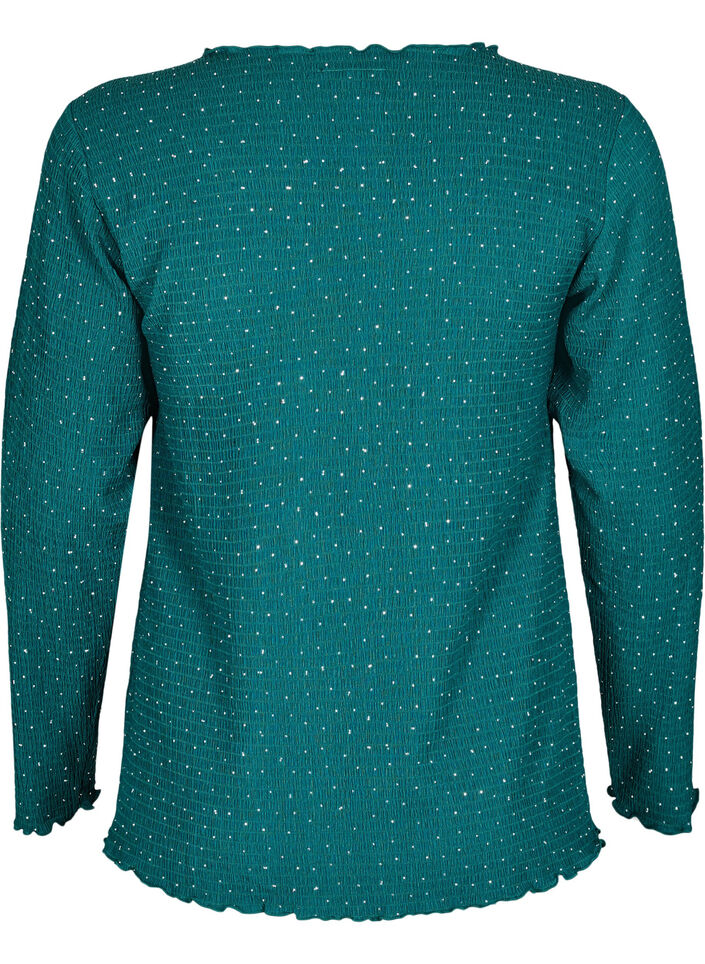 Blouse met lange mouwen en strassstenen, Groen, Packshot image number 1