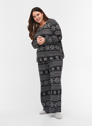 Pyjama top met patroon en lange mouwen, Black AOP, Model image number 2