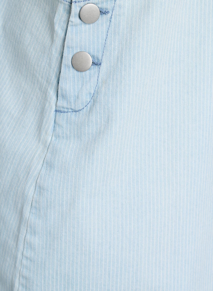 Korte denim overall jurk in gestreept katoen, Blauw, Packshot image number 3