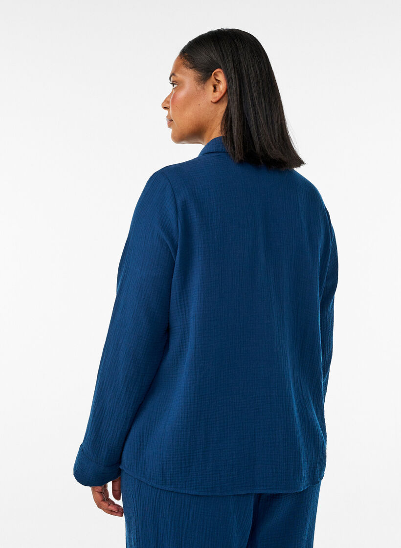Katoenen mousseline nachthemd met lange mouwen, Blauw, Model image number 2
