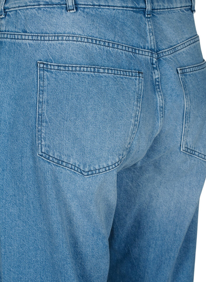 Jeans met rechte pijp en rafels, Medium Blue, Packshot image number 3