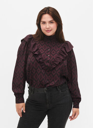 Viscose shirt blouse met franjes, Winetasting w. Black, Model image number 0