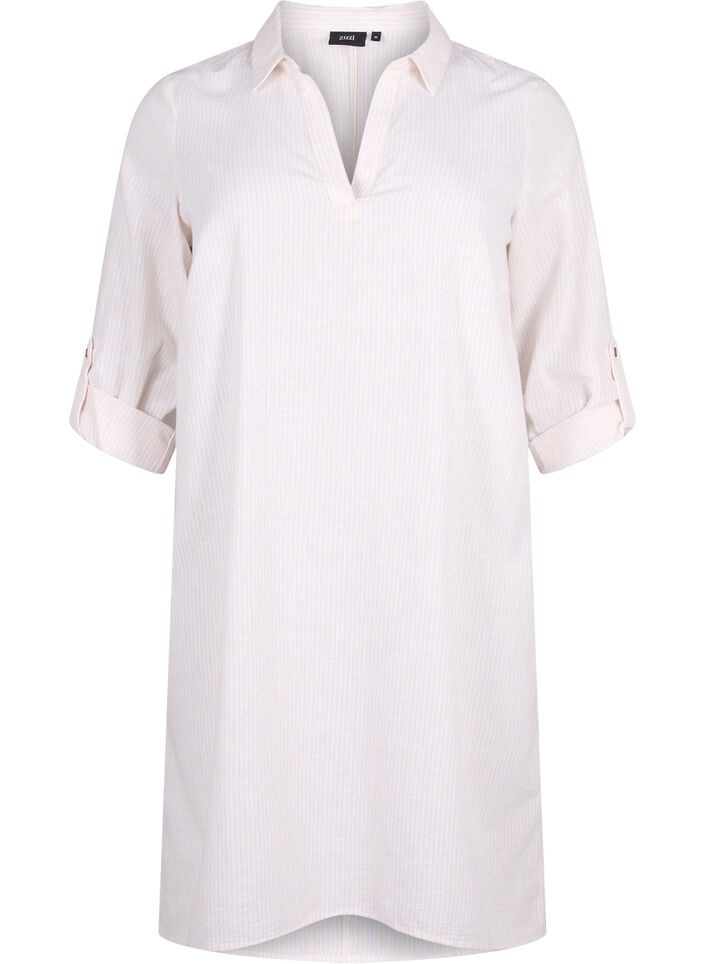 Gestreepte jurk gemaakt van katoen en linnen, Sandshell Wh. Stripe, Packshot image number 0