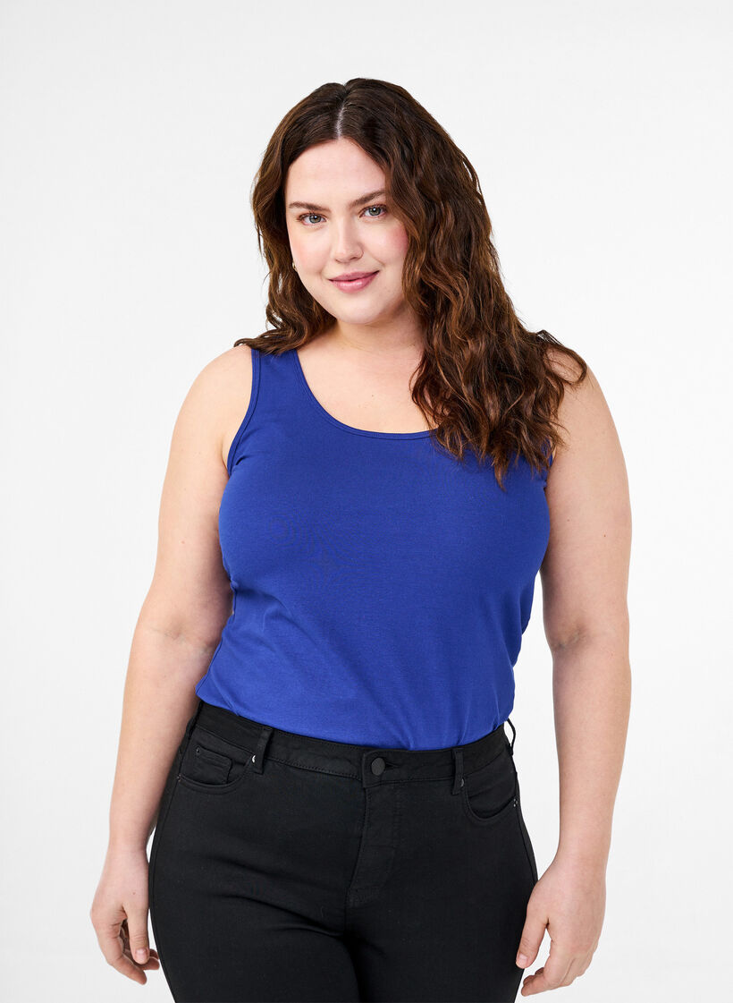 Solide kleur basis top in katoen, Blauw, Model image number 0