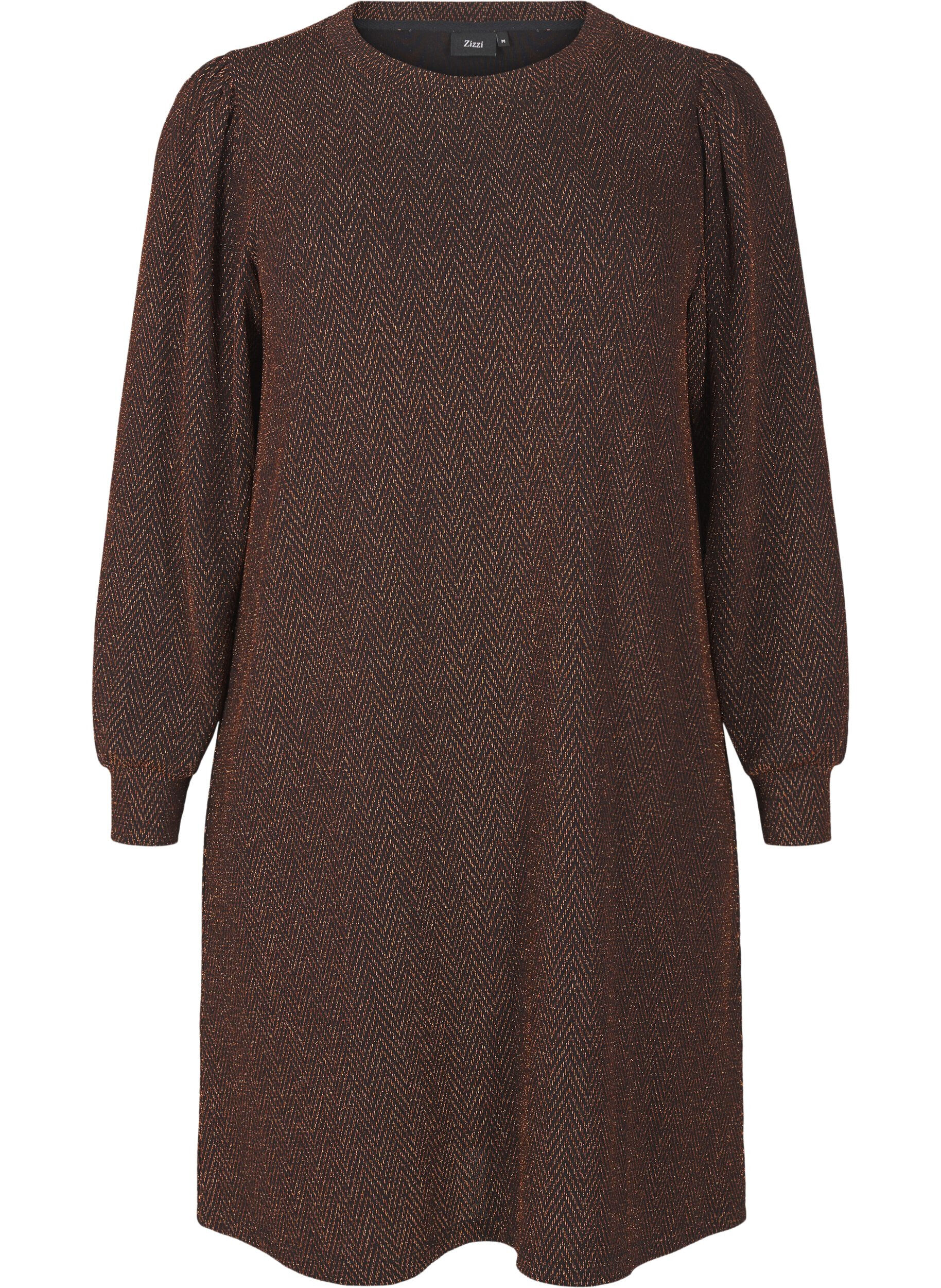 Zizzi Jurk met zigzagpatroon en glitter, Copper ZigZagShimmer, Packshot image number 0