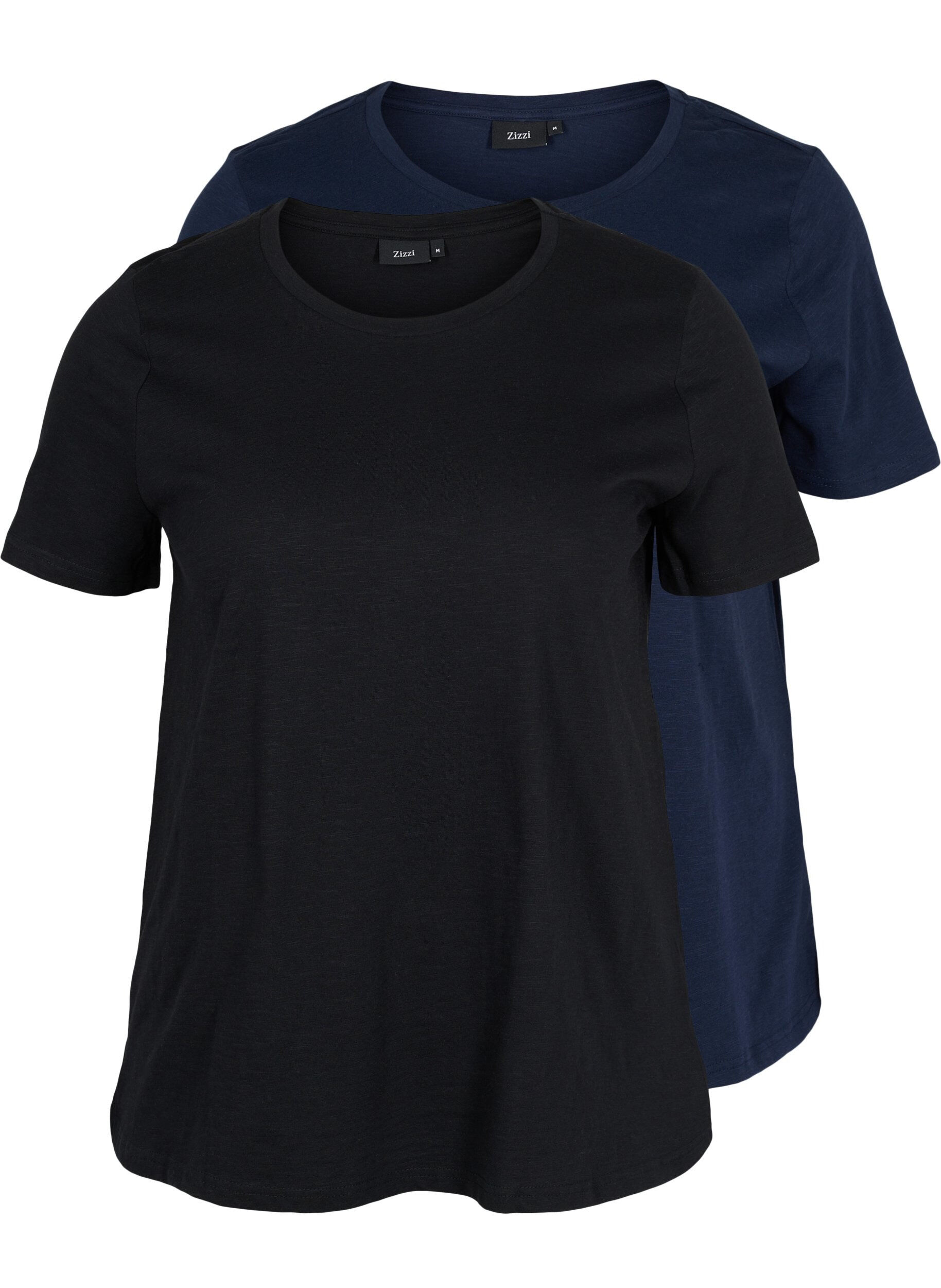 Zizzi Set van 2 basic t-shirts in katoen, Black/Navy Blazer, Packshot image number 0