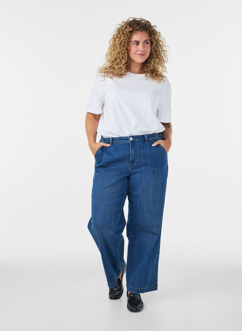 Wide fit Myra jeans met hoge taille, Blauw, Model image number 0