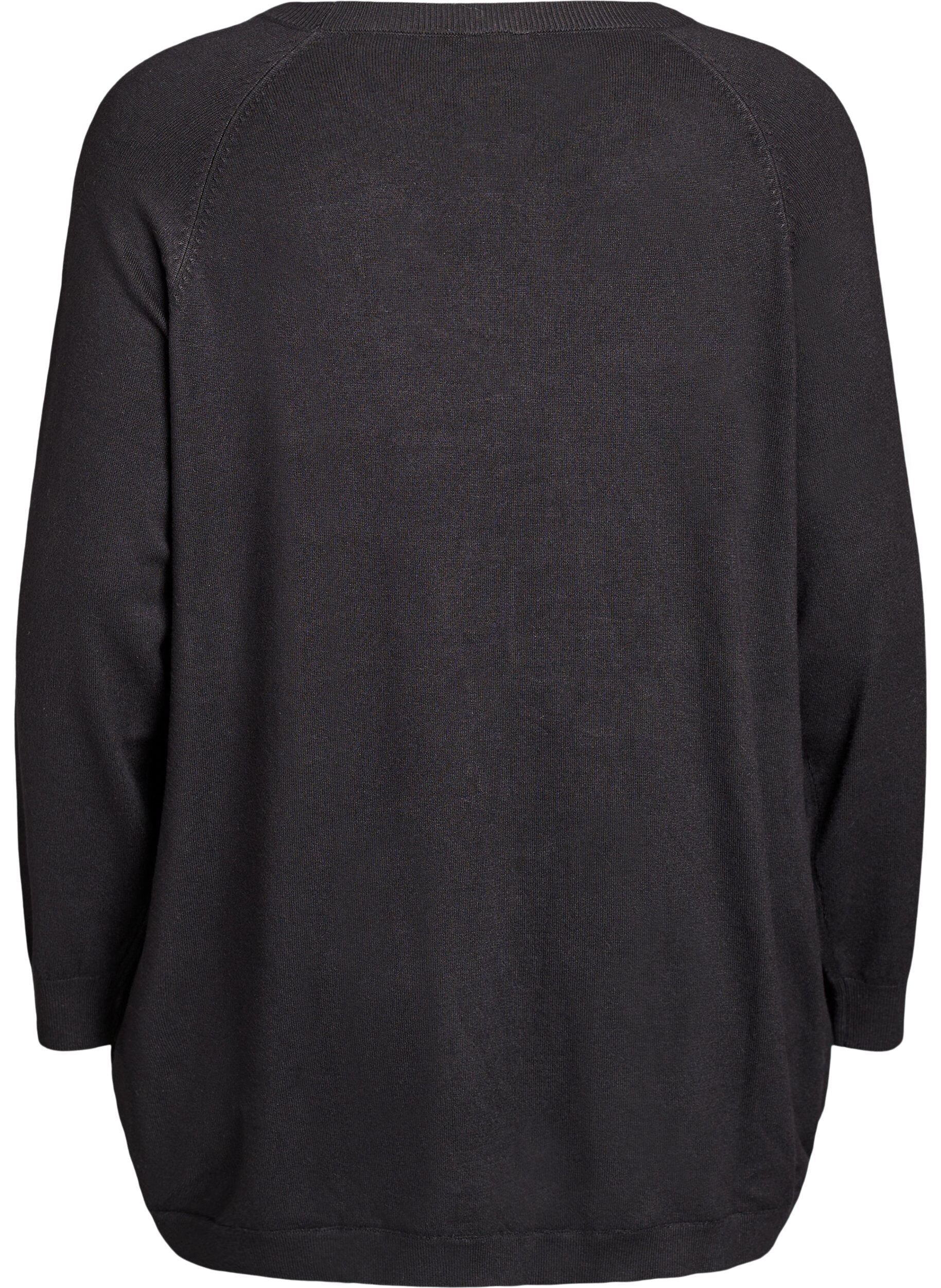 Zizzi Gebreide blouse met knopen aan de zijkant, Zwart, Packshot image number 1