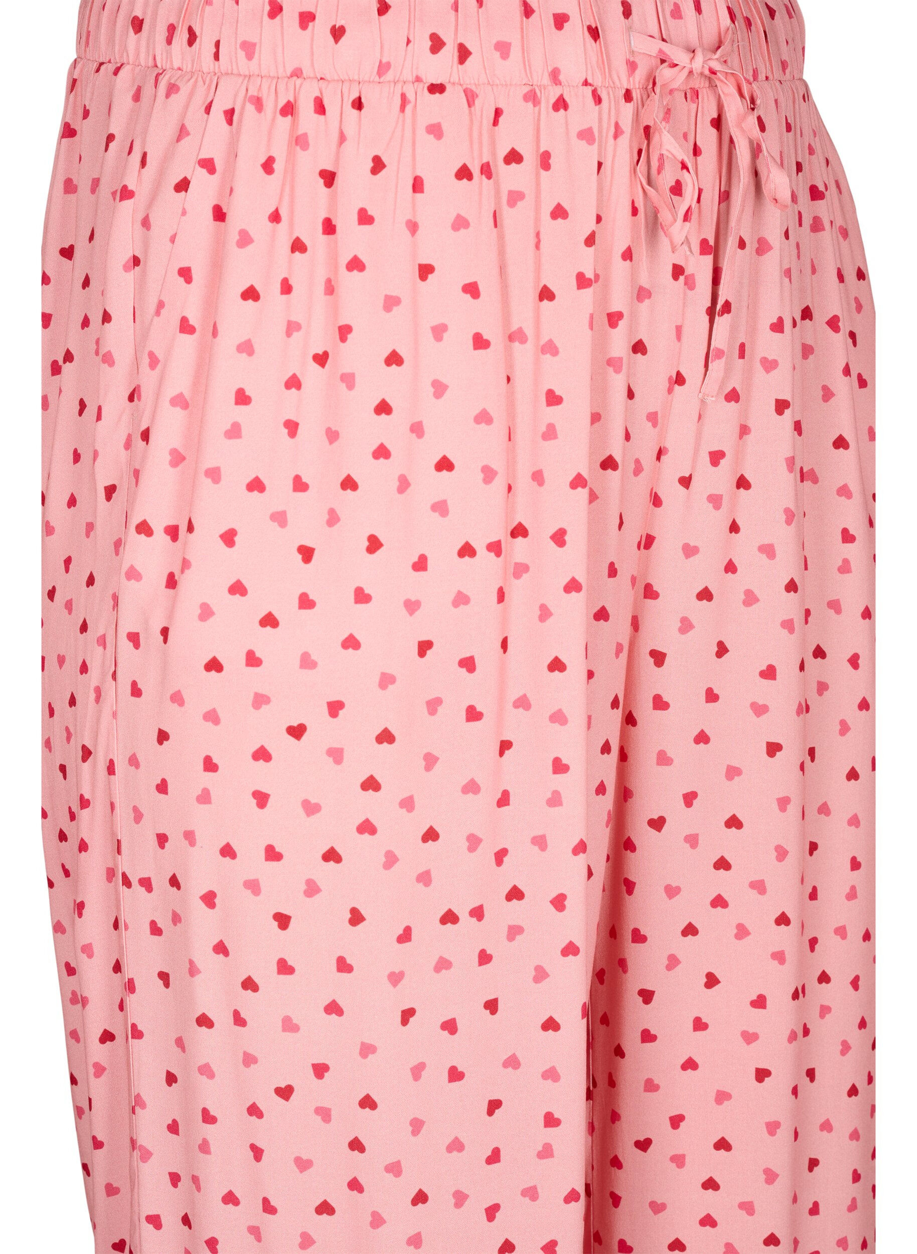 Zizzi Los vallende viscose broek met all-over print, Pink Icing W. hearts, Packshot image number 2