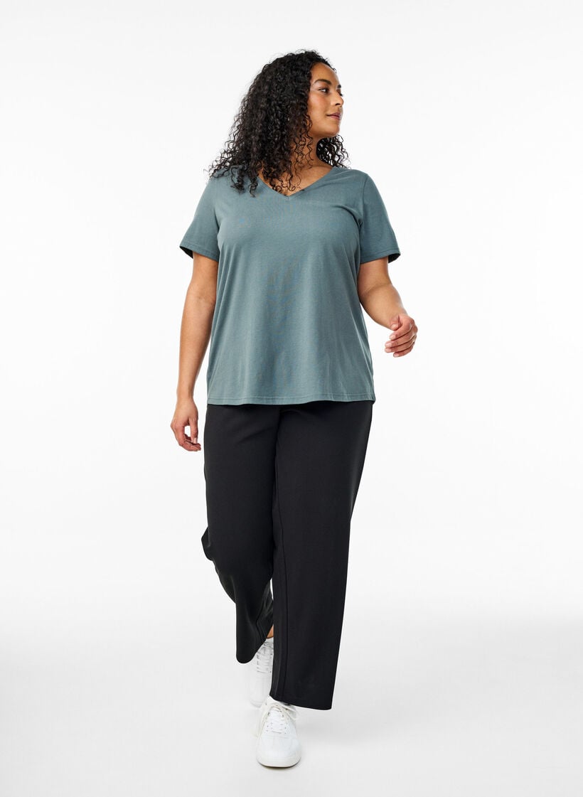 T-shirt met V-hals, Groen, Model image number 1