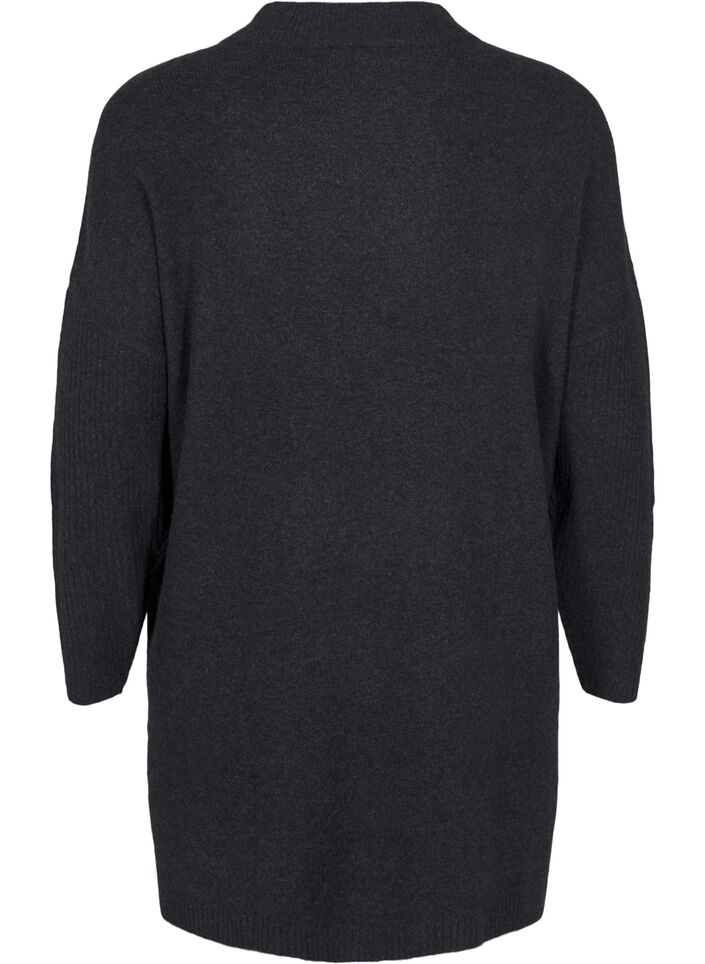 Lange gebreide blouse met lange mouwen, Dark Grey Melange, Packshot image number 1