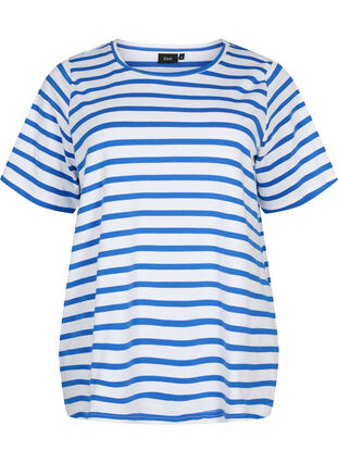 Gestreept T-shirt van biologisch katoen, Blue Stripes, Packshot image number 0