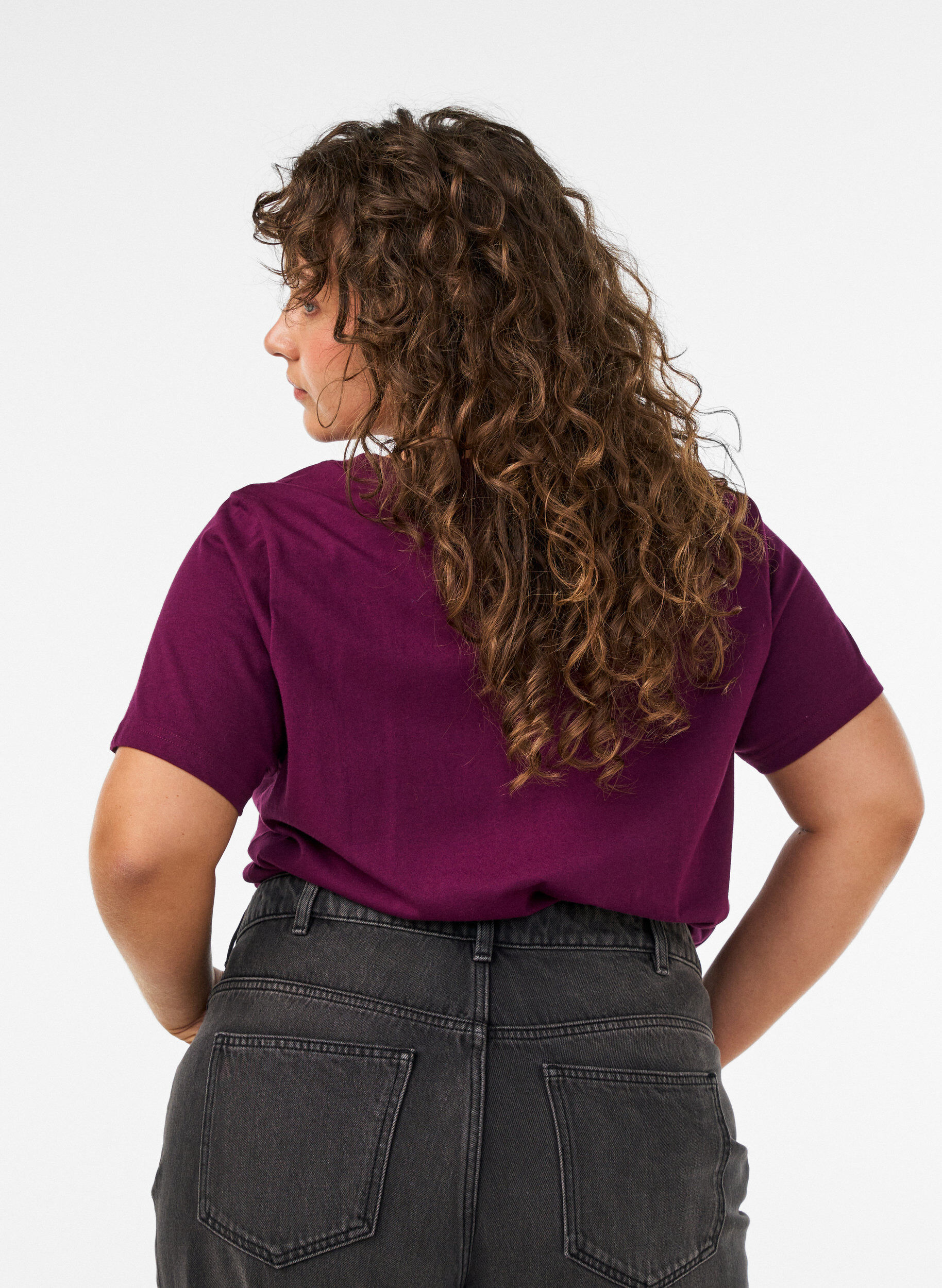 ZizziT-shirt van biologisch katoen met velourstekst, Paars, Model image number 2