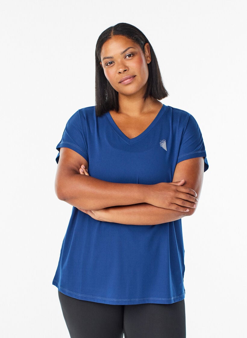 Losvallend sport T-shirt met V-hals, Blauw, Model image number 0
