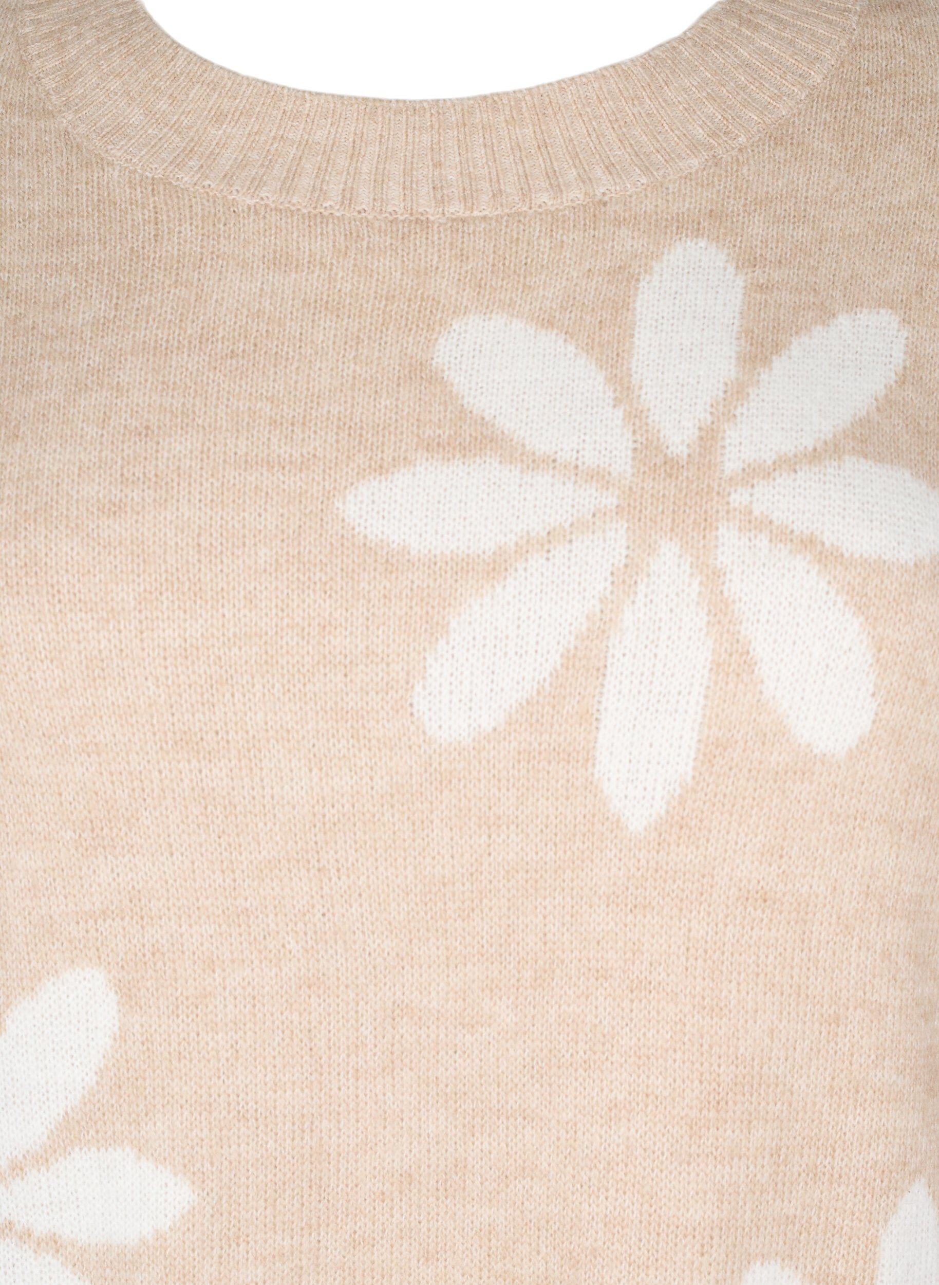 Zizzi Gebreide blouse met bloemen, Simply Taupe Comb, Packshot image number 2