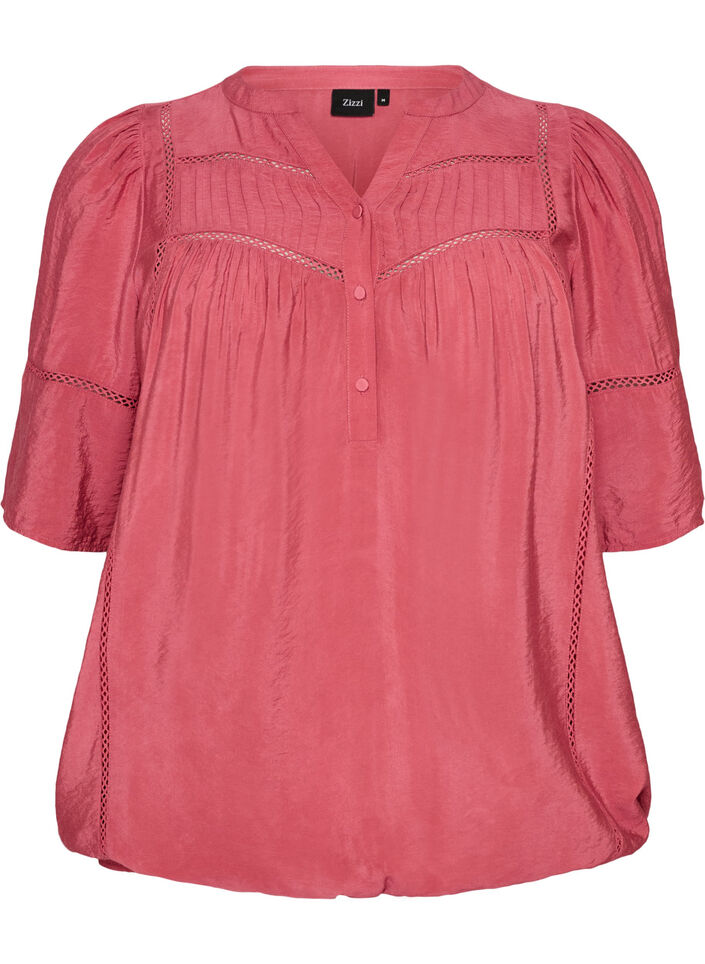 Viscose blouse met plooien en balloneffect, Roze, Packshot image number 0