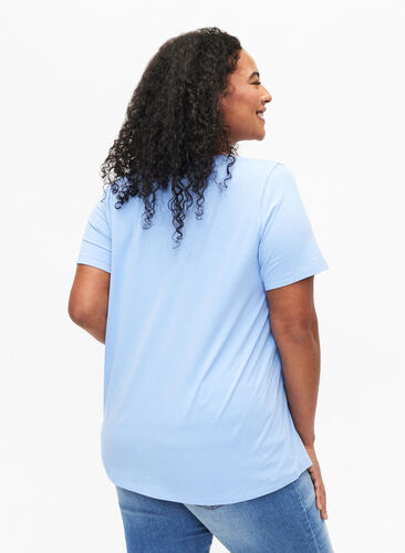 Basic t-shirt in effen kleur met katoen, Serenity, Model image number 1
