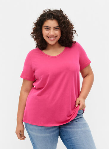 Basic t-shirt in effen kleur met katoen, Beetroot Purple, Model image number 0