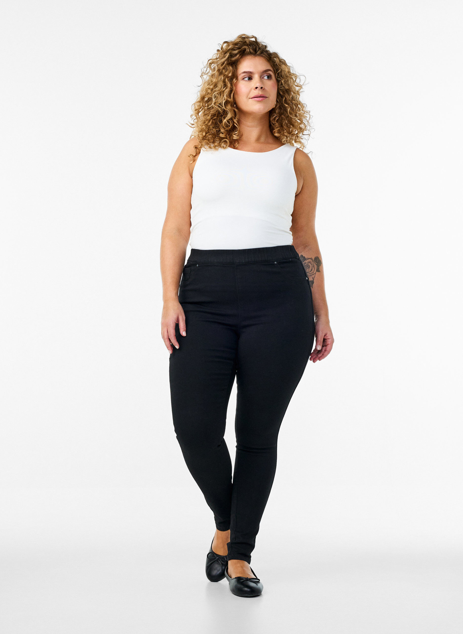 Jeggings met hoge taille, Zwart, Model