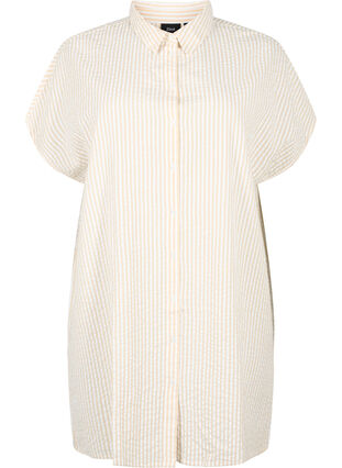 Lang gestreept katoenen overhemd, White/Natrual Stripe, Packshot image number 0