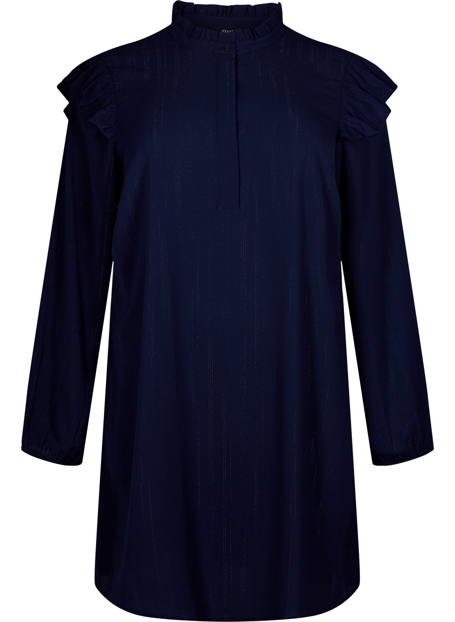 Zizzi Kort jurkje met ruches en glitter, Blauw, Packshot image number 0