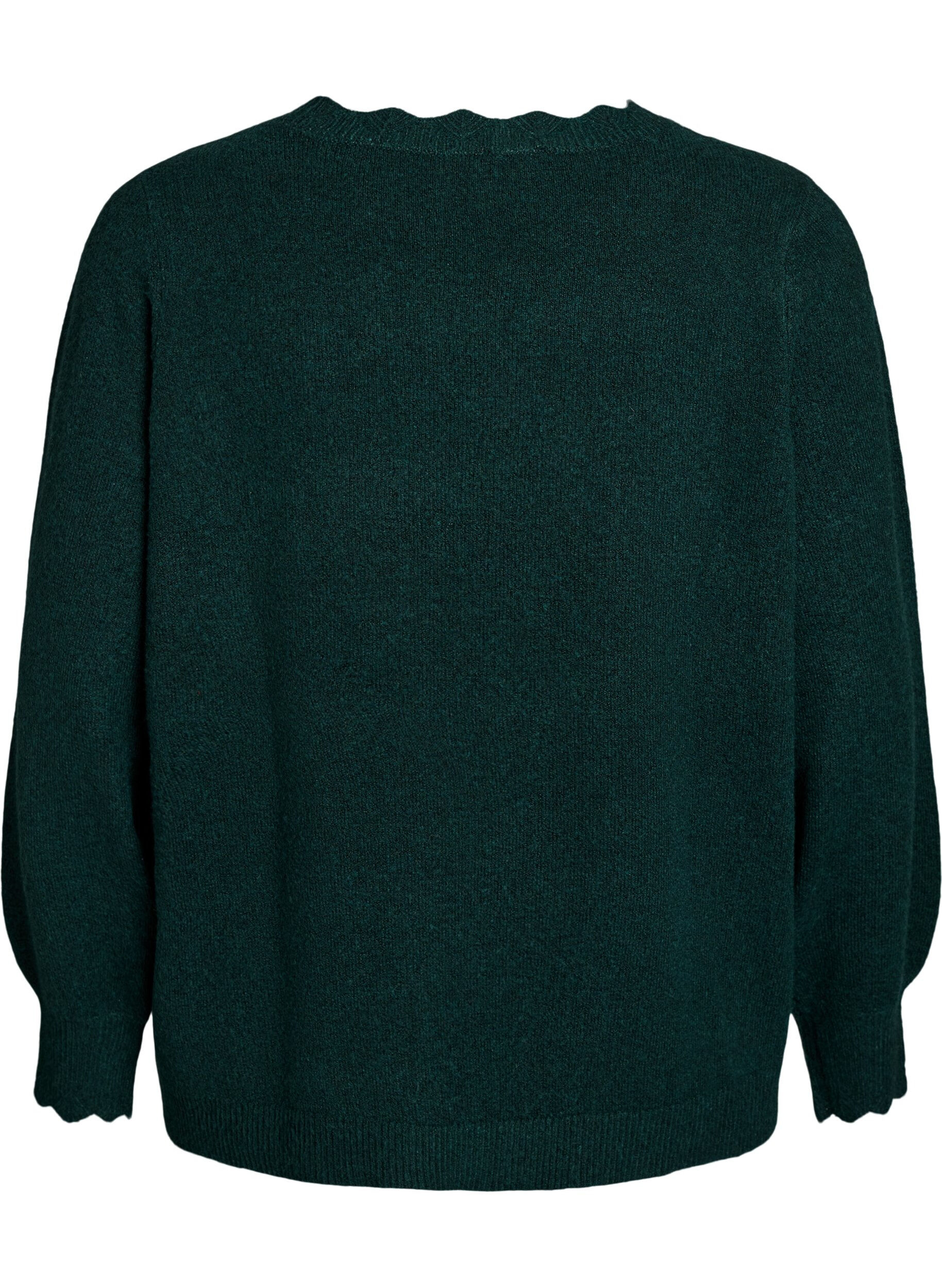 Zizzi Gebreide blouse met golvende randen, Groen, Packshot image number 1