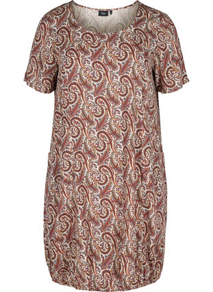 Viscose jurk met print en korte mouwen , Burned Paisley, Packshot image number 0