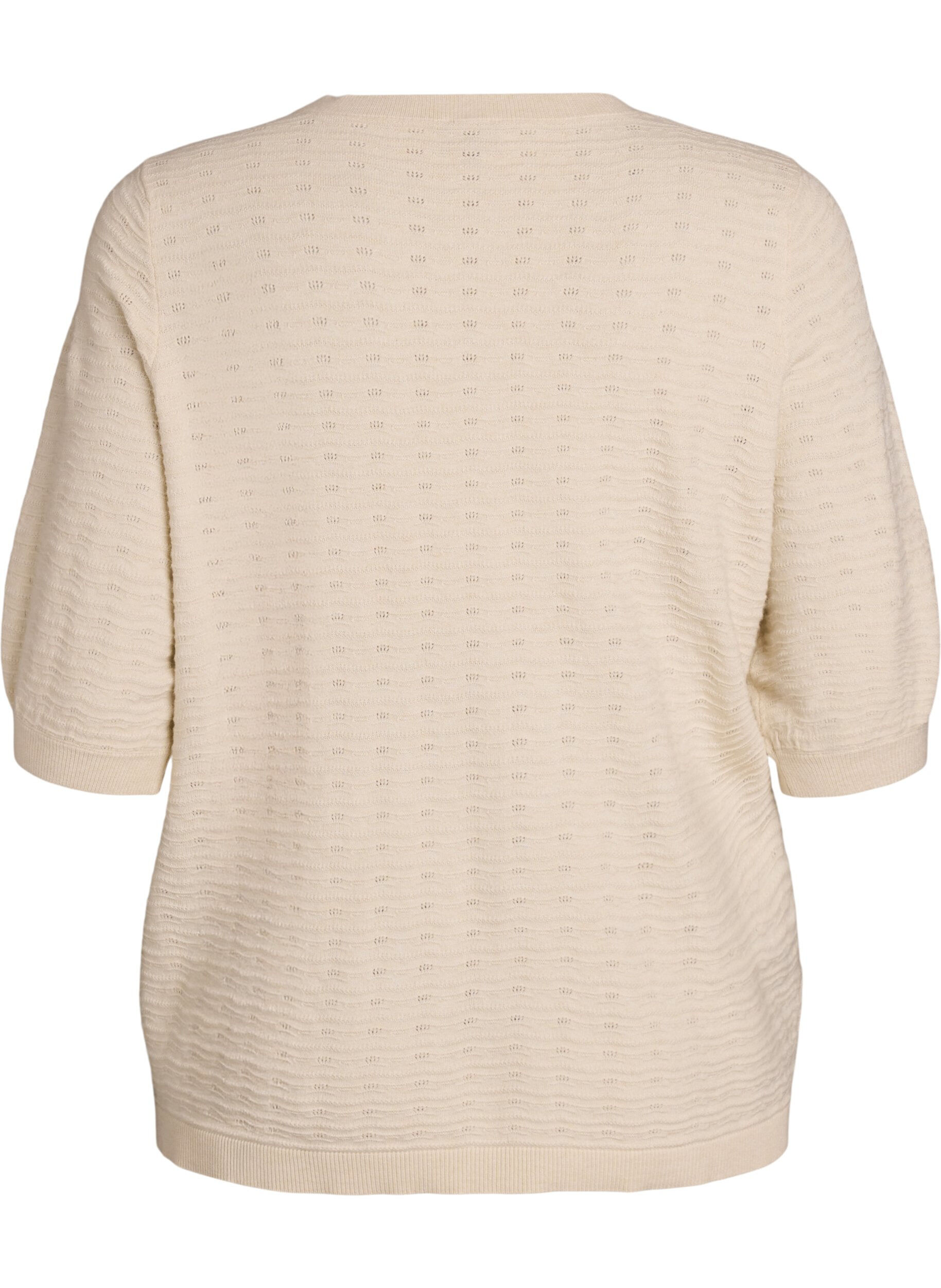 Zizzi Gebreide blouse met structuurpatroon en korte mouwen, Beige, Packshot image number 1