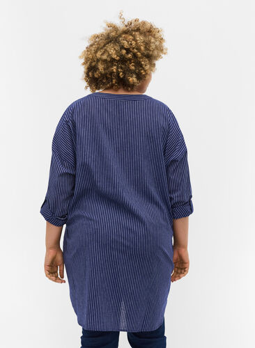 Gestreepte blouse in 100% katoen, Ocean Cavern Stripe, Model image number 1