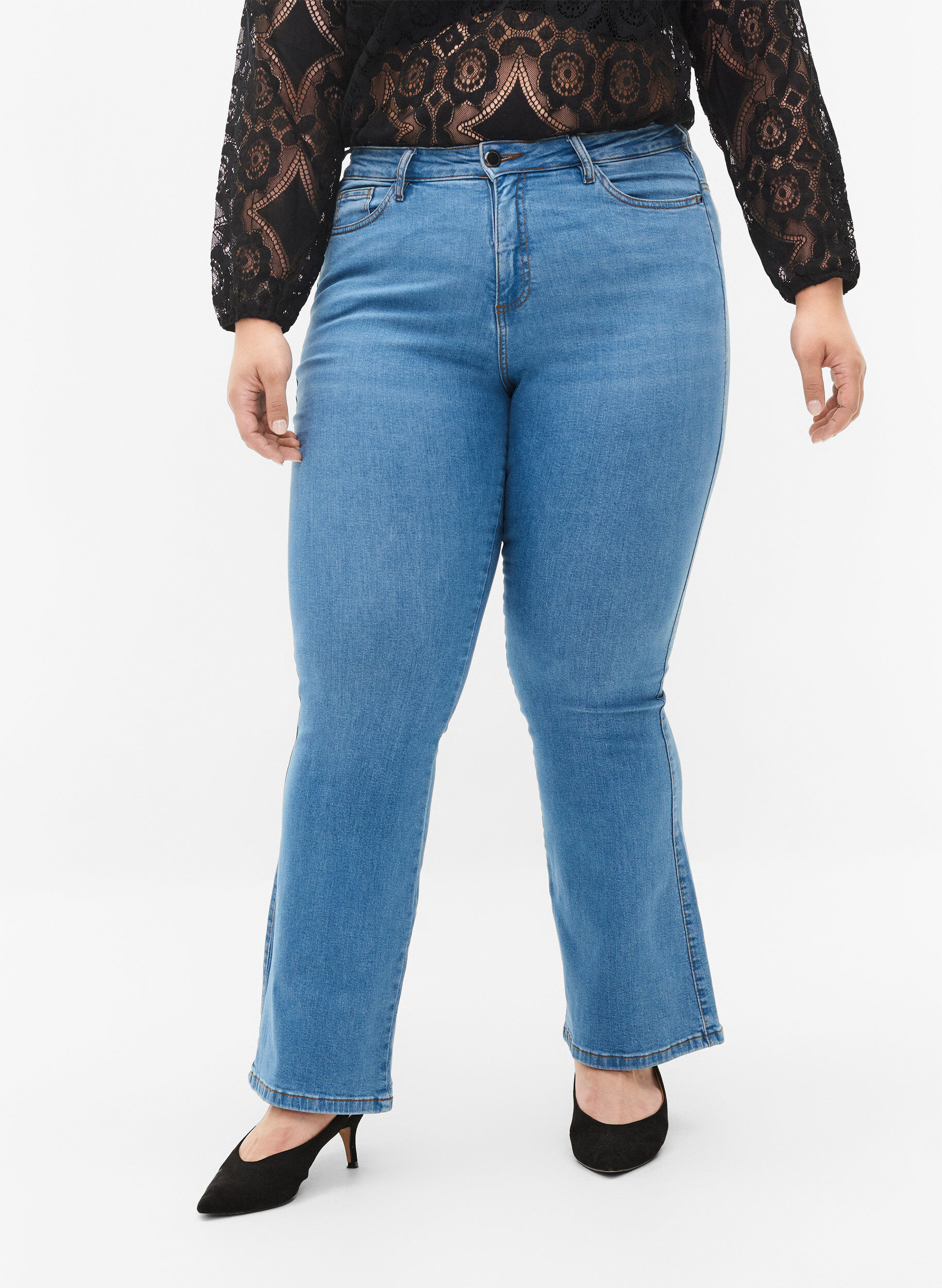 Zizzi Ellen bootcut jeans met hoge taille, Blauw, Model image number 3