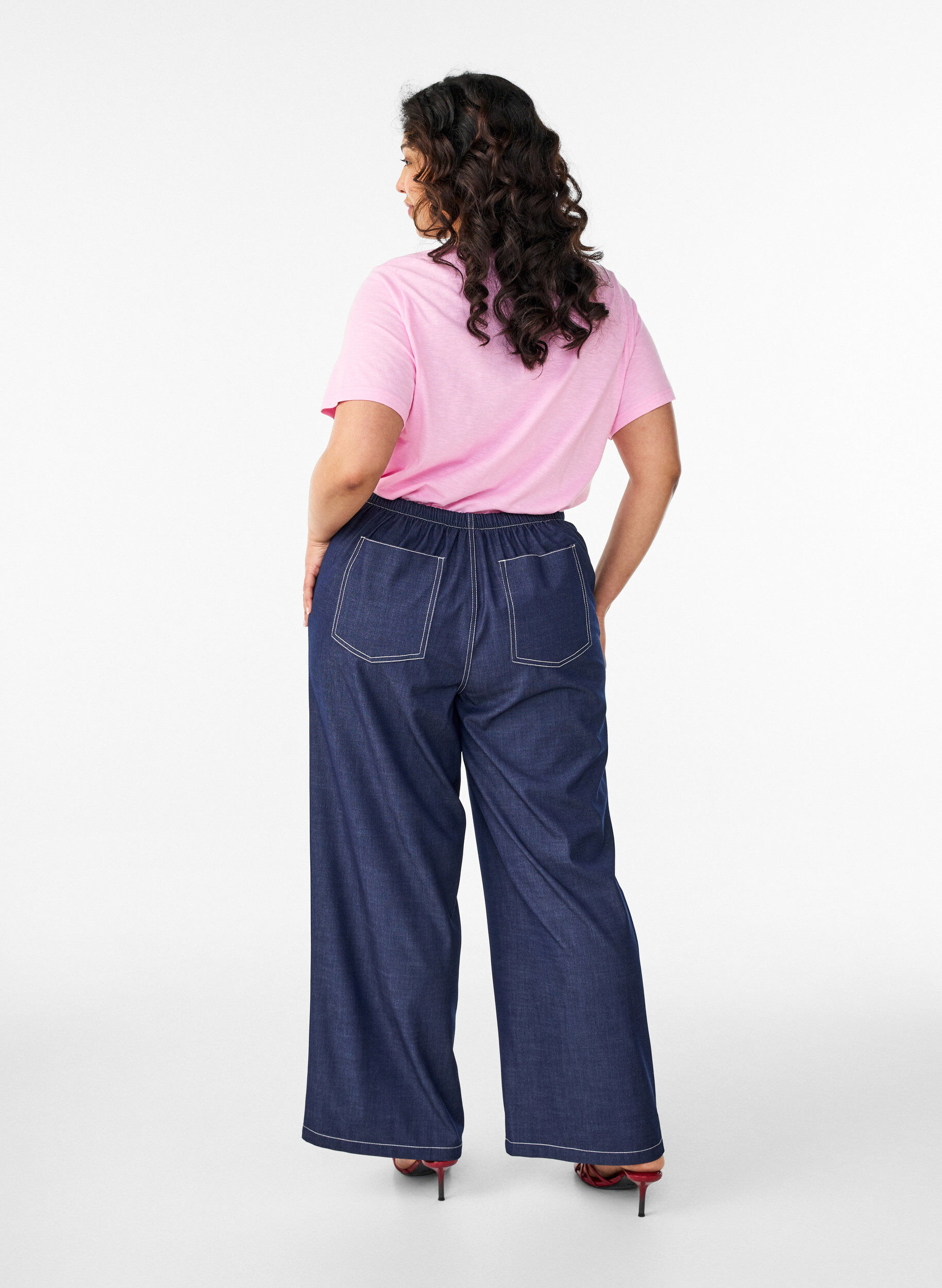 Zizzi Denimlook broek met contrasterende stiksels, Blauw, Model image number 1