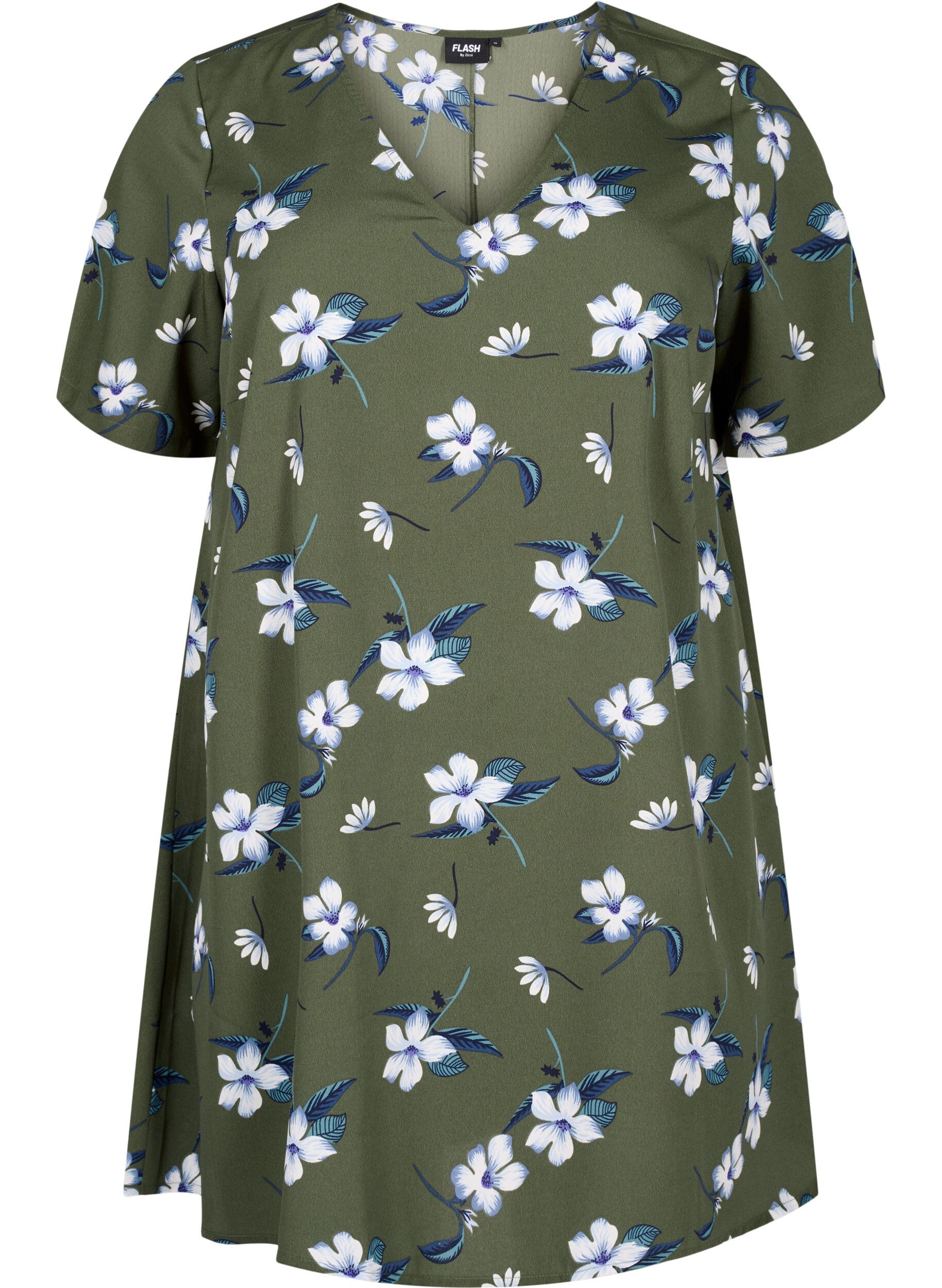 Zizzi FLASH - Tuniek met v-hals en print, Olive Night Flower, Packshot image number 0
