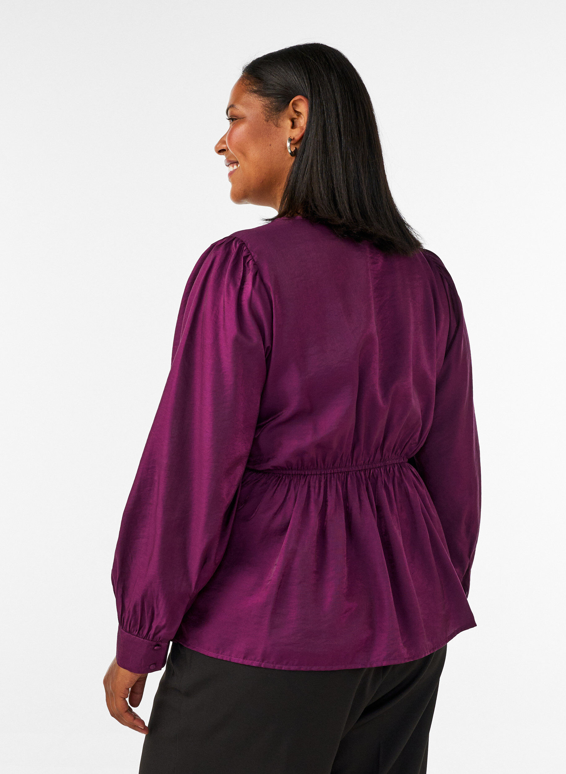 ZizziGlanzende viscose blouse met peplumeffect, Paars, Model image number 2