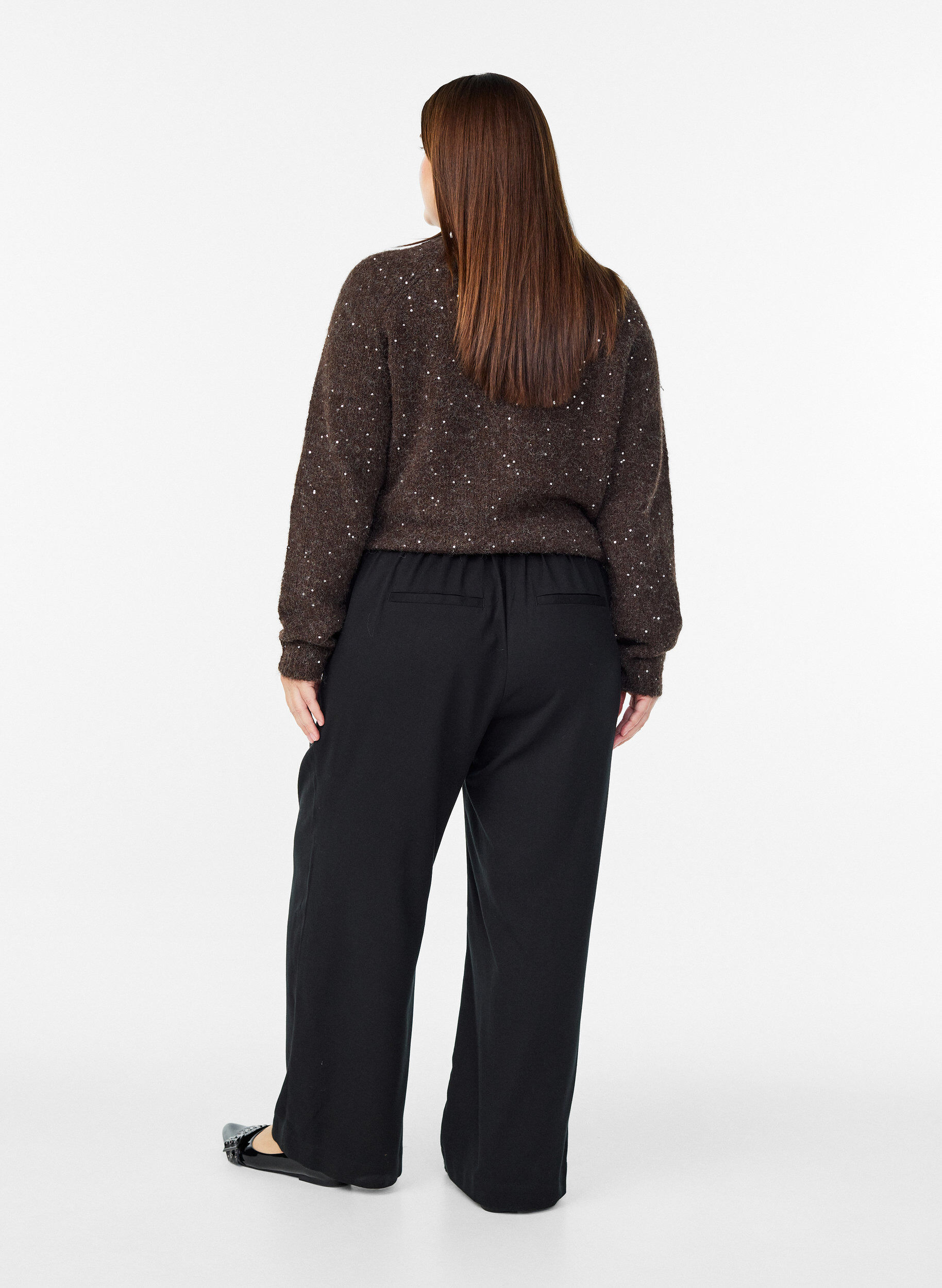 Zizzi Wijde broek met een hoge taille, Zwart, Model image number 1