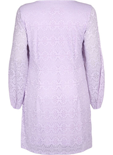 Kanten jurk met v-snit en lange mouwen, Pastel Lilac, Packshot image number 1
