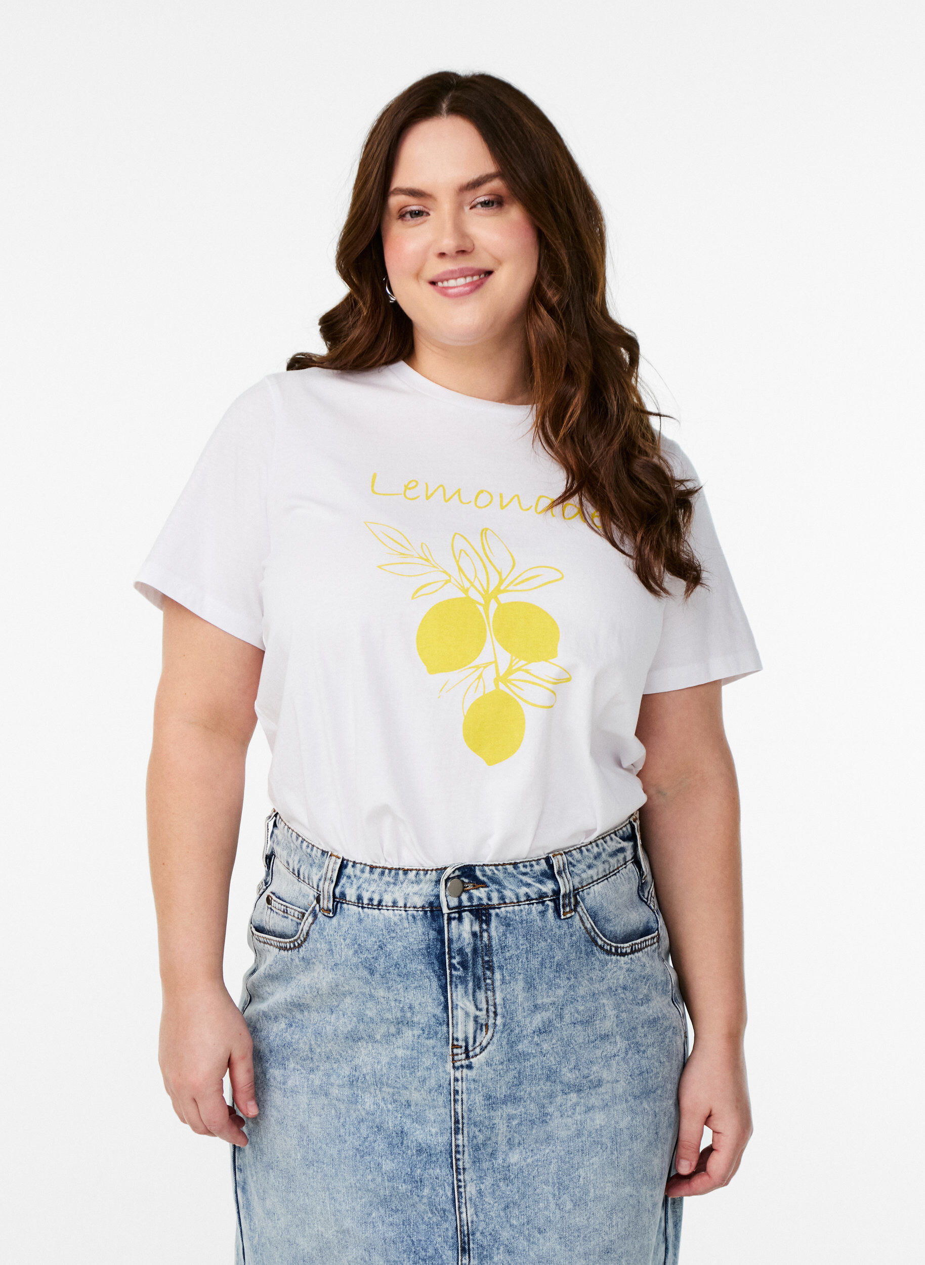 T-shirt met citrusprint, Wit, Model
