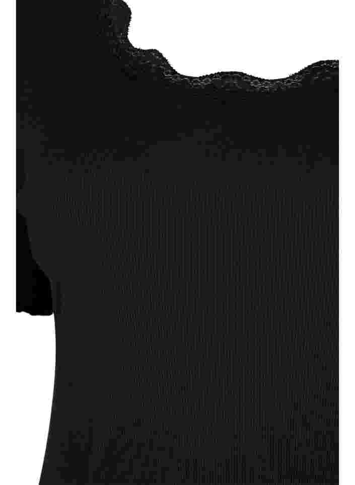 Nachtjurk met korte mouwen en kant, Black, Packshot image number 2