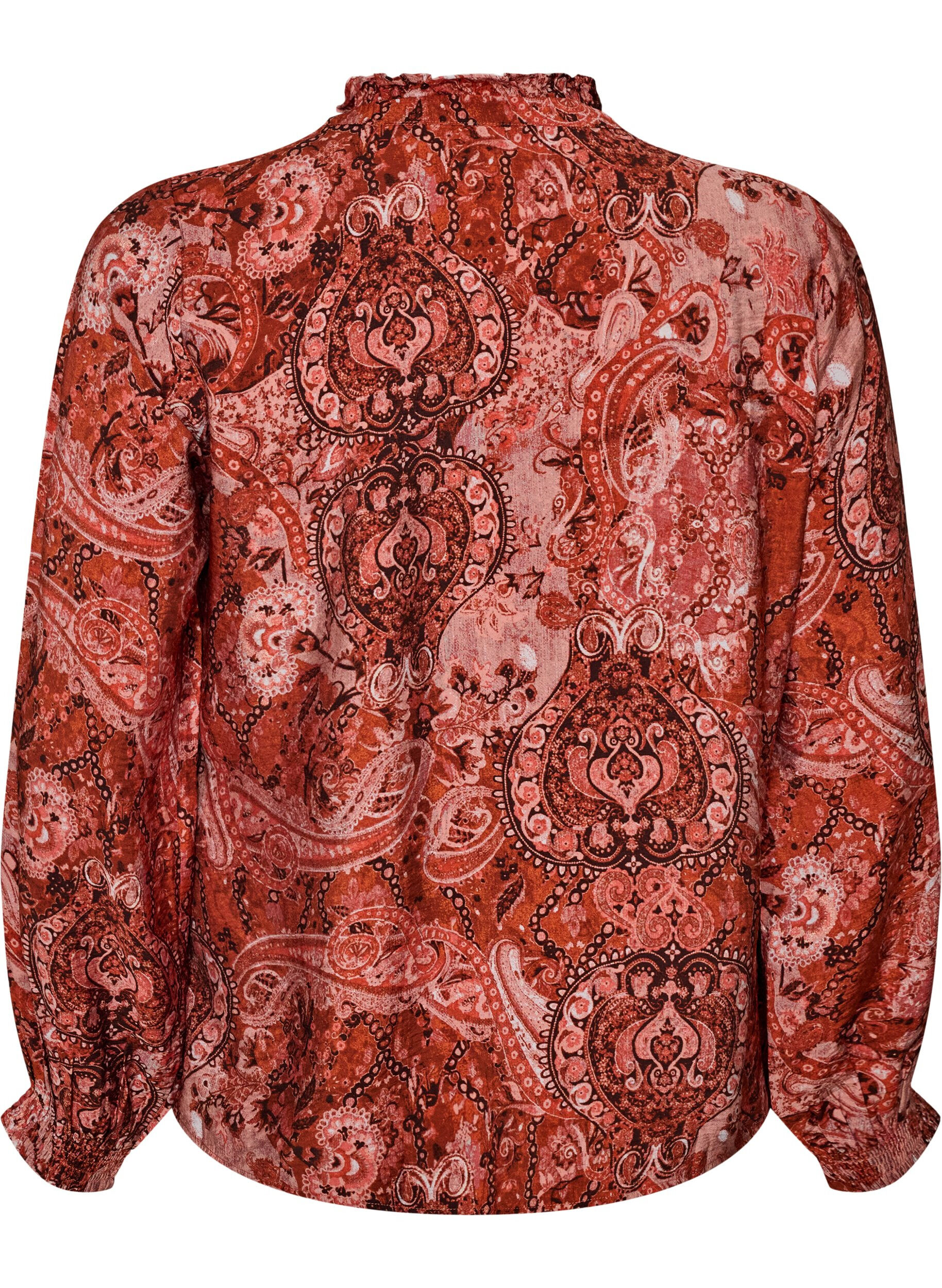 ZizziViscose blouse met paisleyprint en ruches, Oranje, Packshot image number 1