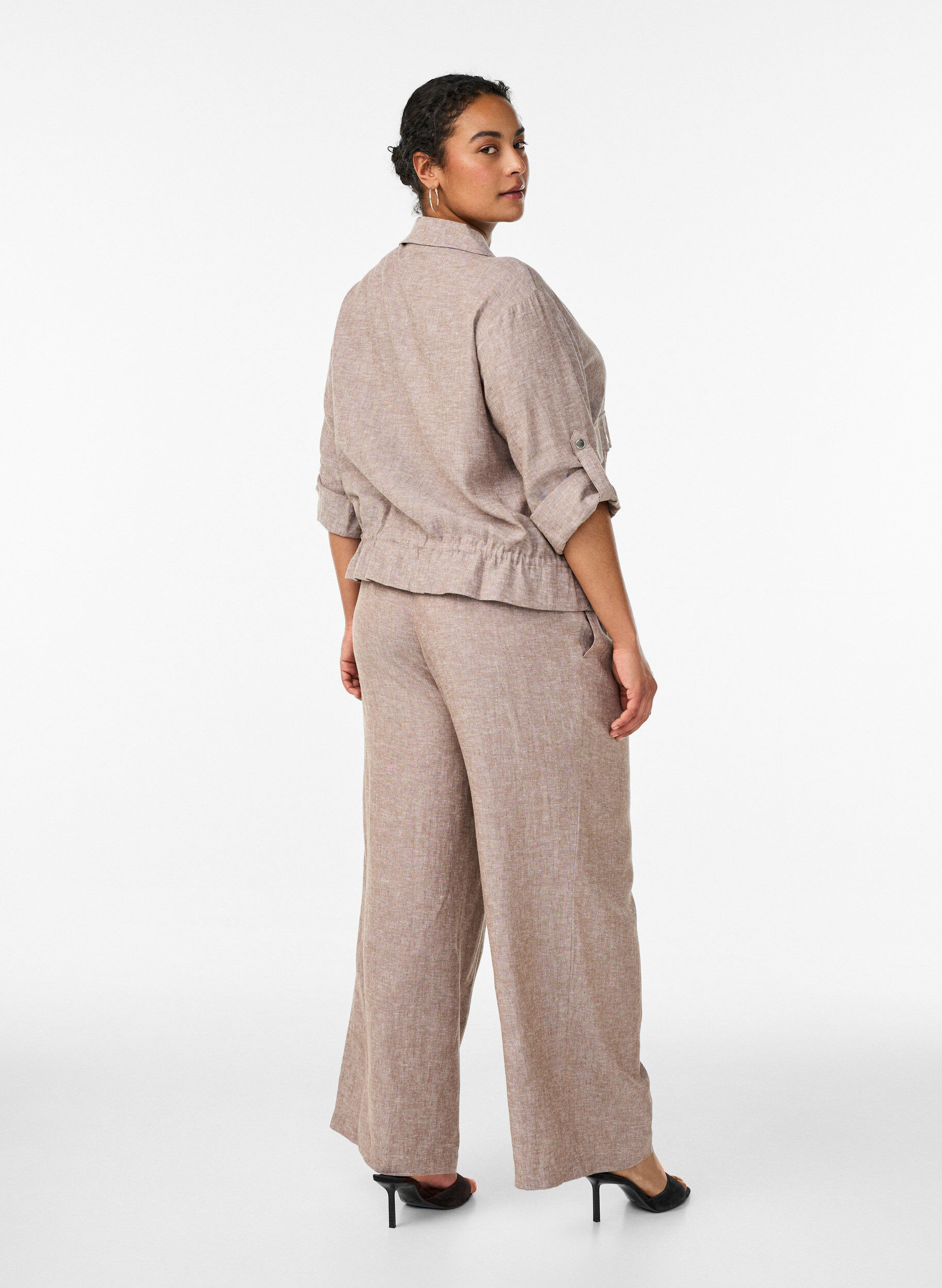 ZizziWijde linnen en viscose broek, Bruin, Model image number 1