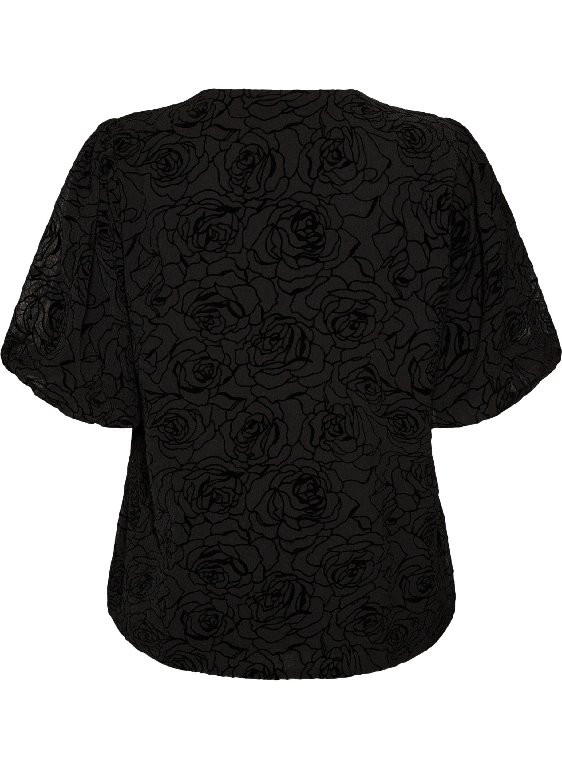 ZizziBlouse met bloemenpatroon en ballonmouwen, Zwart, Packshot image number 1