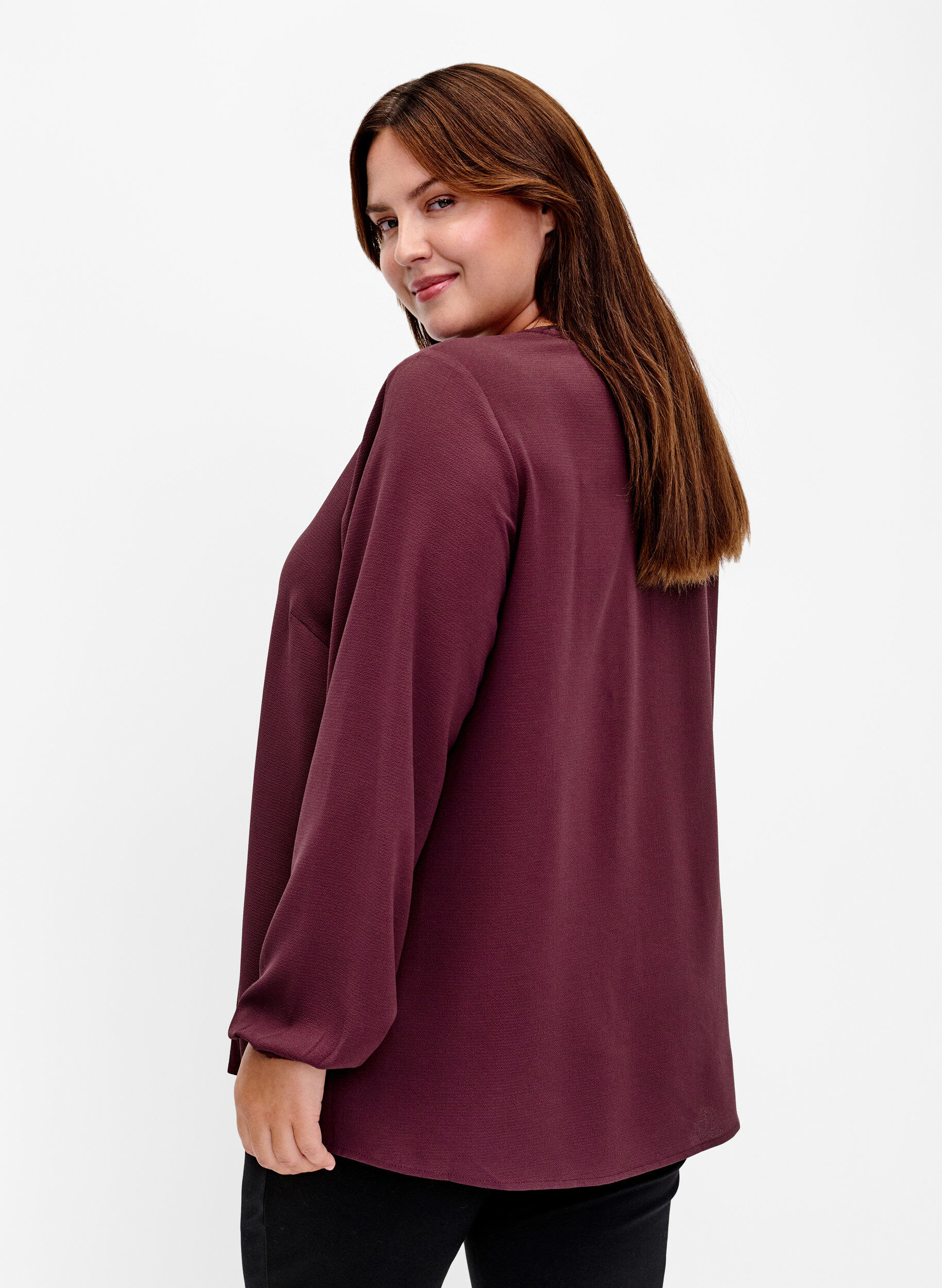 Zizzi Effen blouse met v-hals, Fudge, Model image number 1