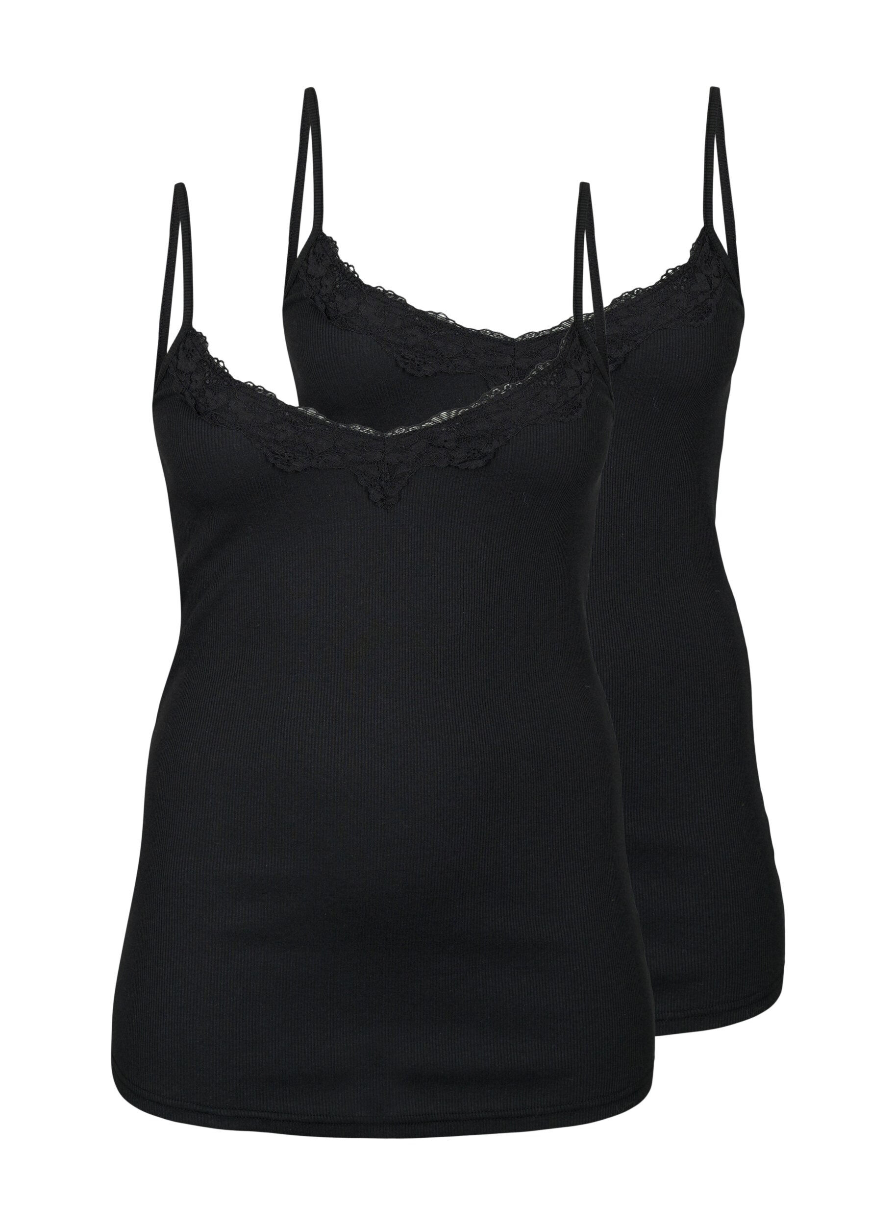 Zizzi 2-pack geribbed nacht tops, Black/Black, Packshot image number 0