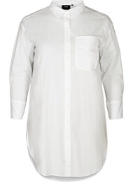 Lange katoenen blouse met borstzakje, Bright White