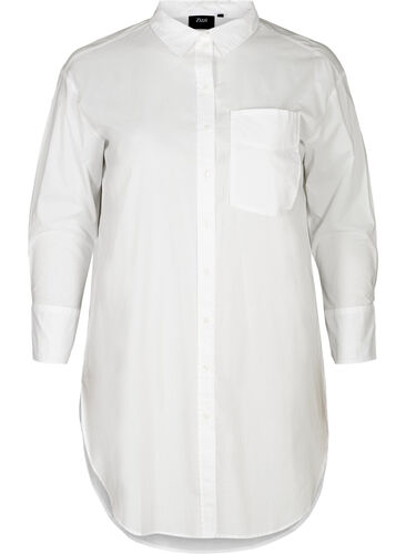 Lange katoenen blouse met borstzakje, Bright White, Packshot image number 0
