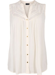 Mouwloze viscose blouse met gehaakt detail, Bone White
